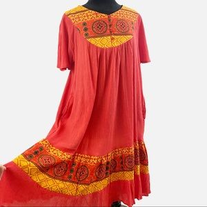 VTG Boho Embroidered Flowy Maxi Dress Long Dress